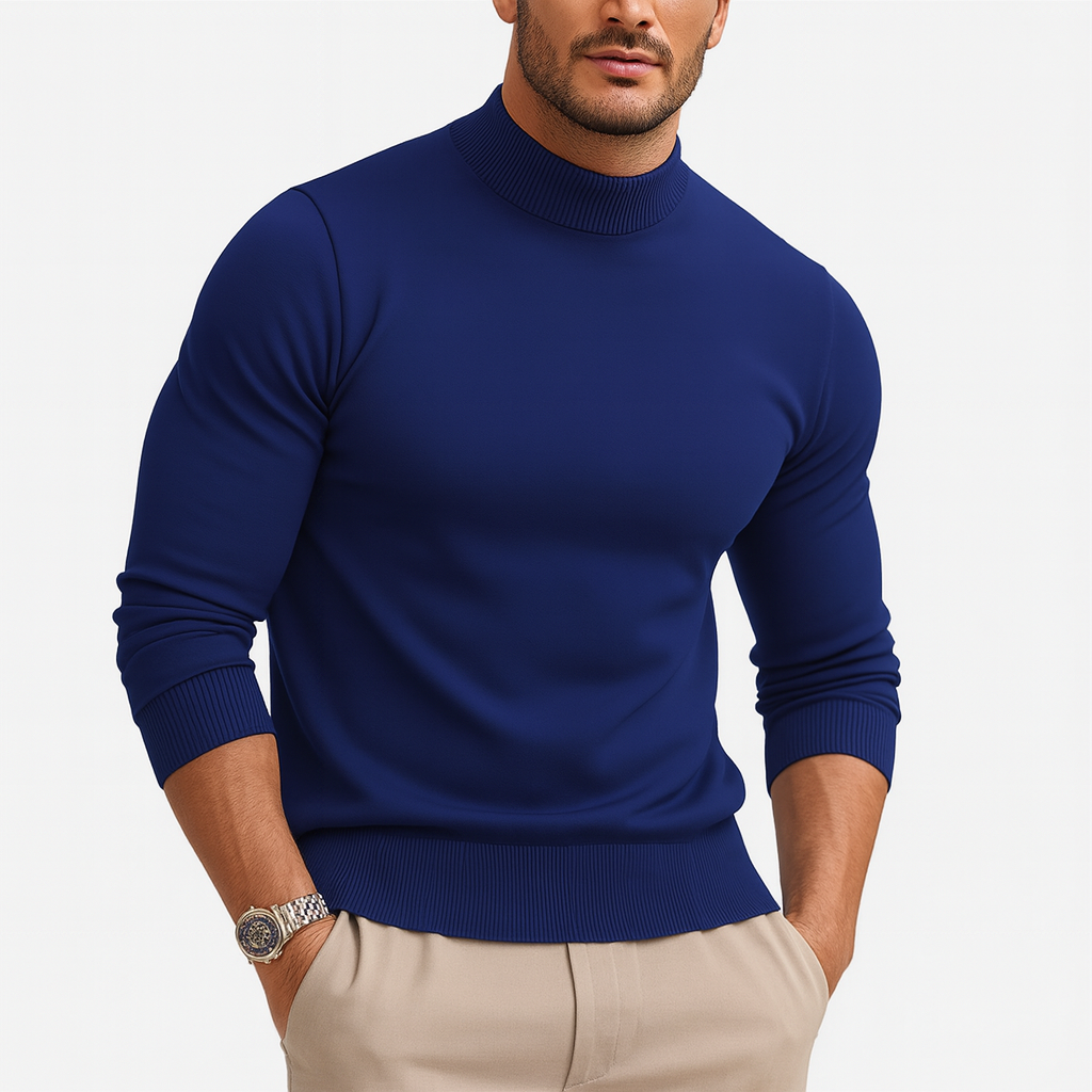 Jersey de Cuello Alto para Hombre de Punto Suave y Transpirable Ajustado