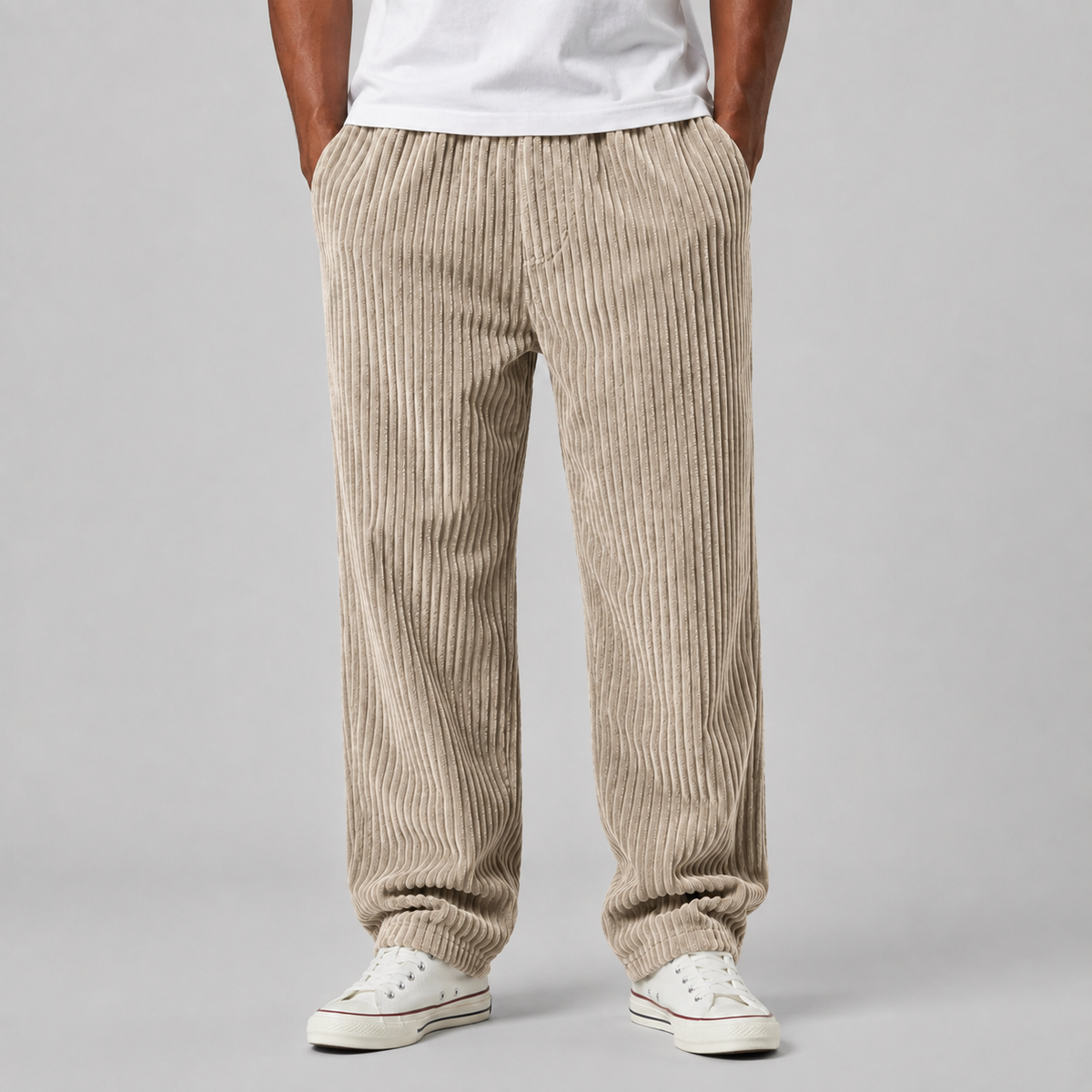 Pantalón de Pana de Hombre de Mezcla de Algodón con Cintura Elástica y Cordón