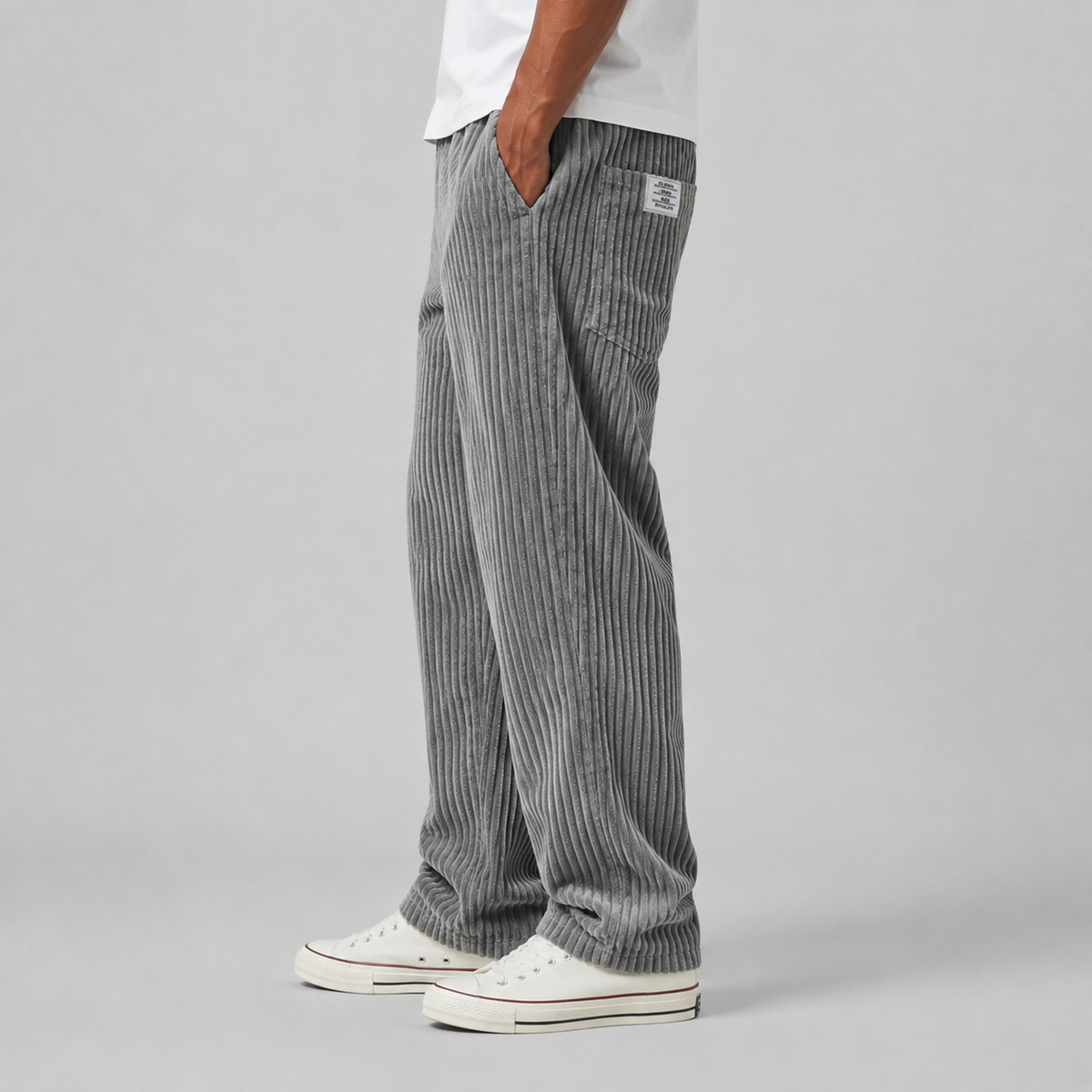 Pantalón de Pana de Hombre de Mezcla de Algodón con Cintura Elástica y Cordón
