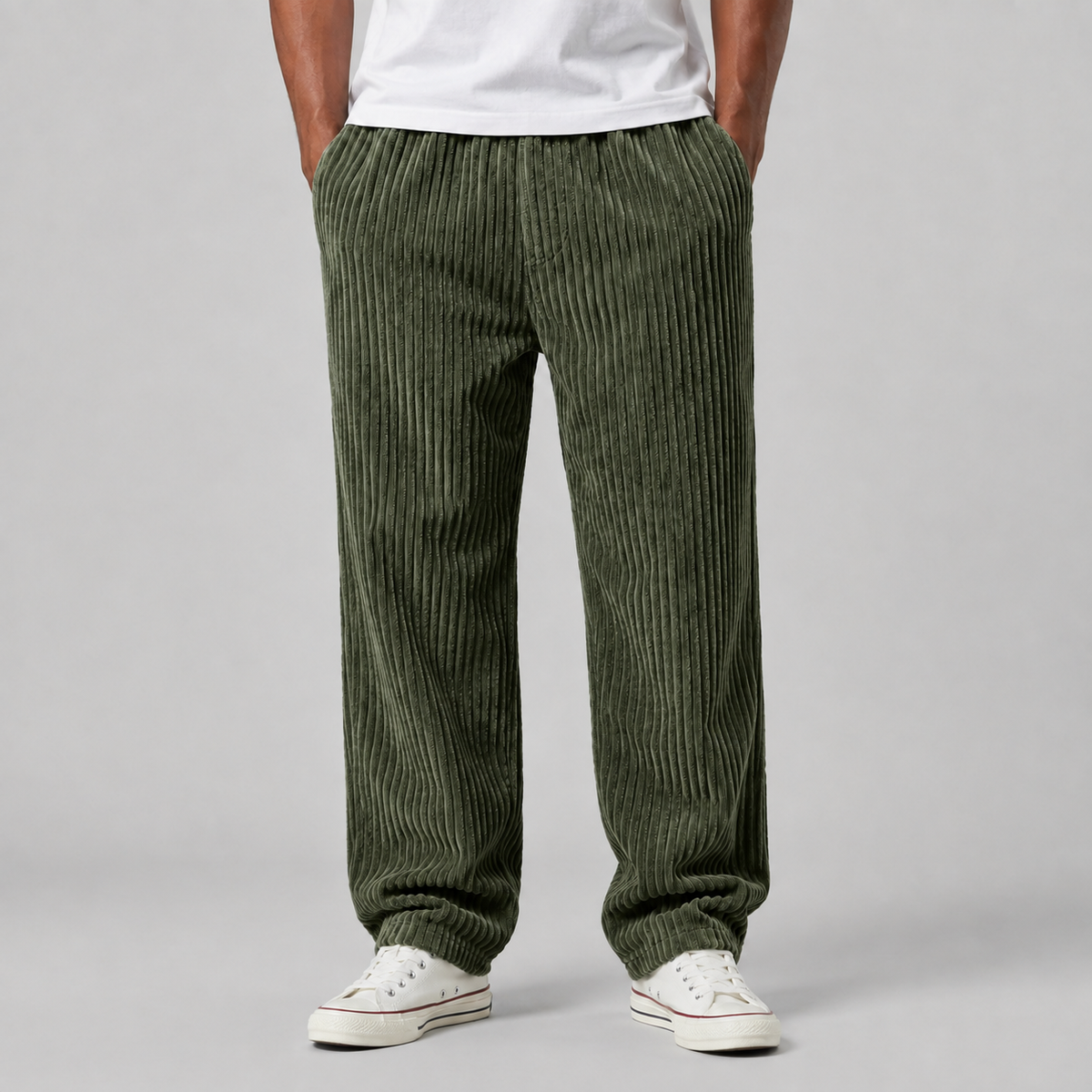 Pantalón de Pana de Hombre de Mezcla de Algodón con Cintura Elástica y Cordón