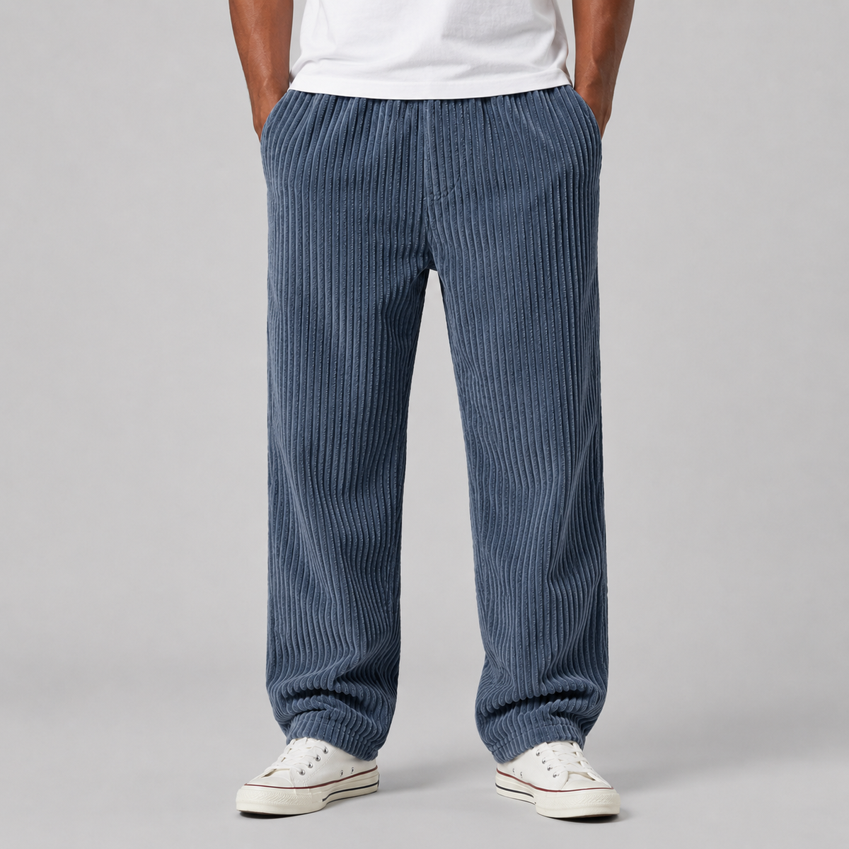 Pantalón de Pana de Hombre de Mezcla de Algodón con Cintura Elástica y Cordón