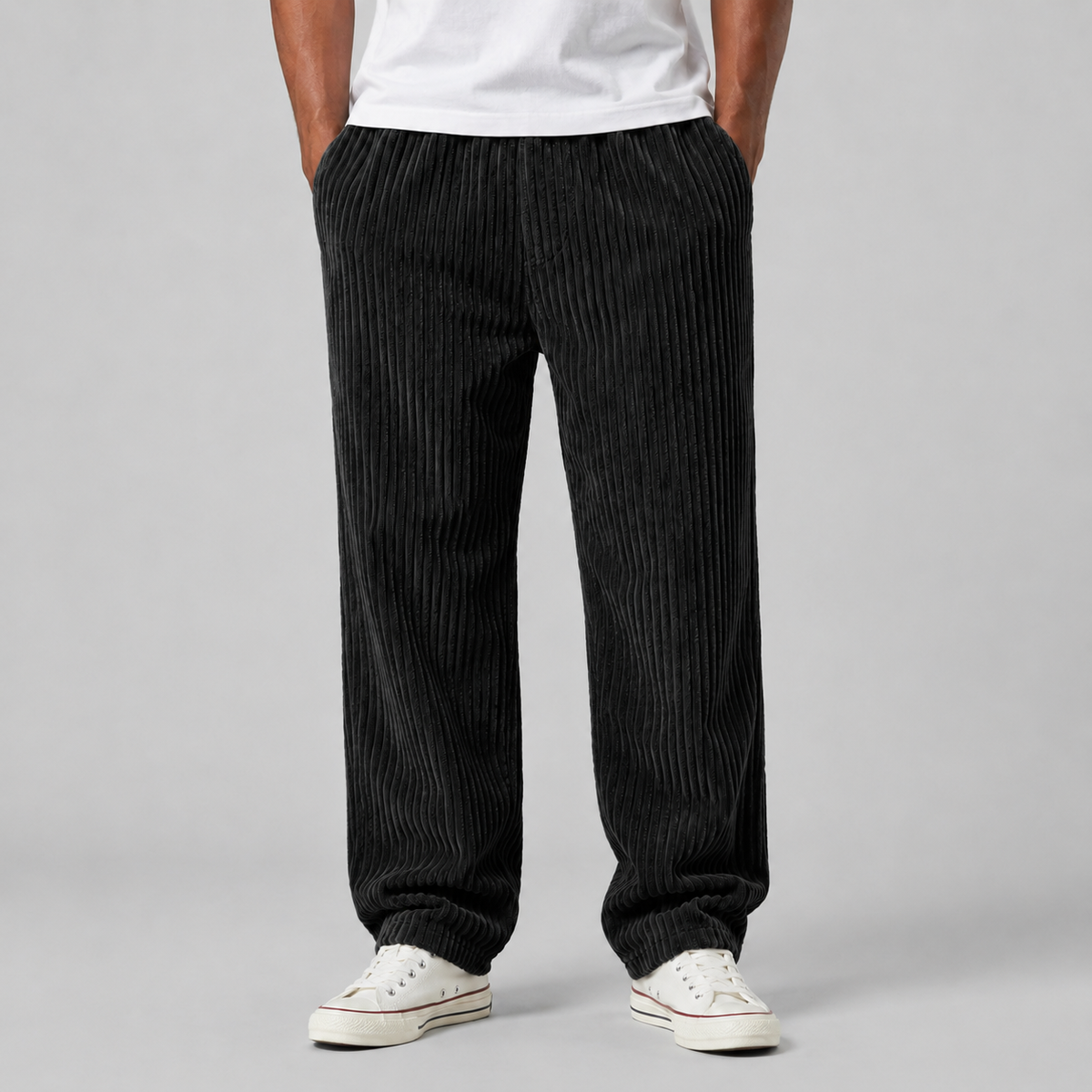Pantalón de Pana de Hombre de Mezcla de Algodón con Cintura Elástica y Cordón