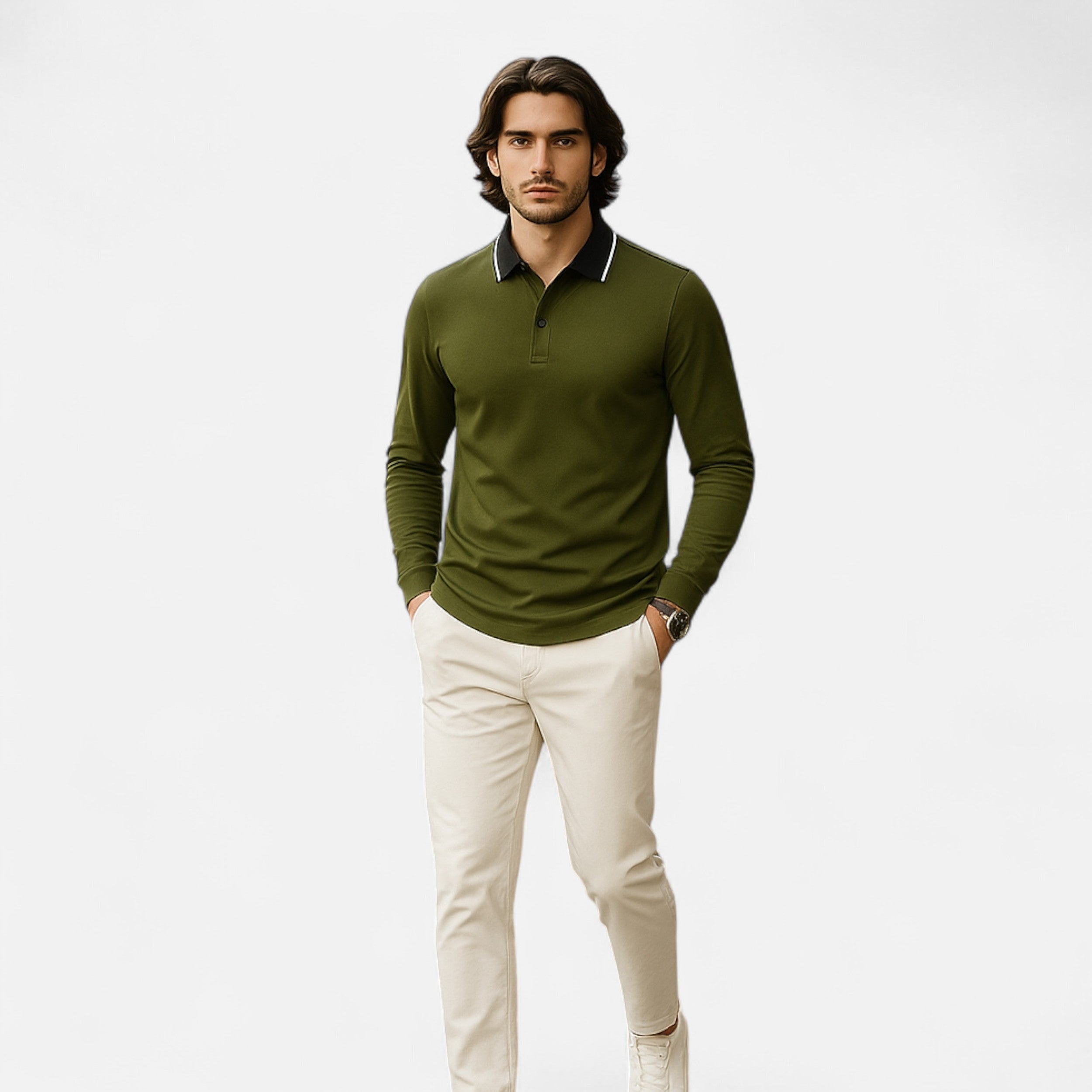 Polo Hombre Manga Larga Estilo Rugby Casual