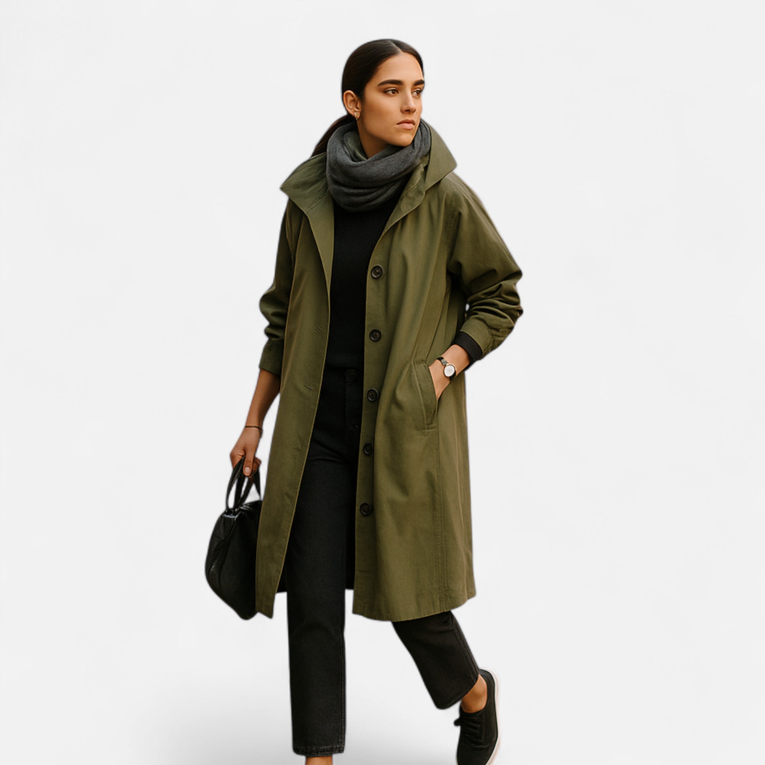 Gabardina Mujer con Capucha Impermeable Atemporal