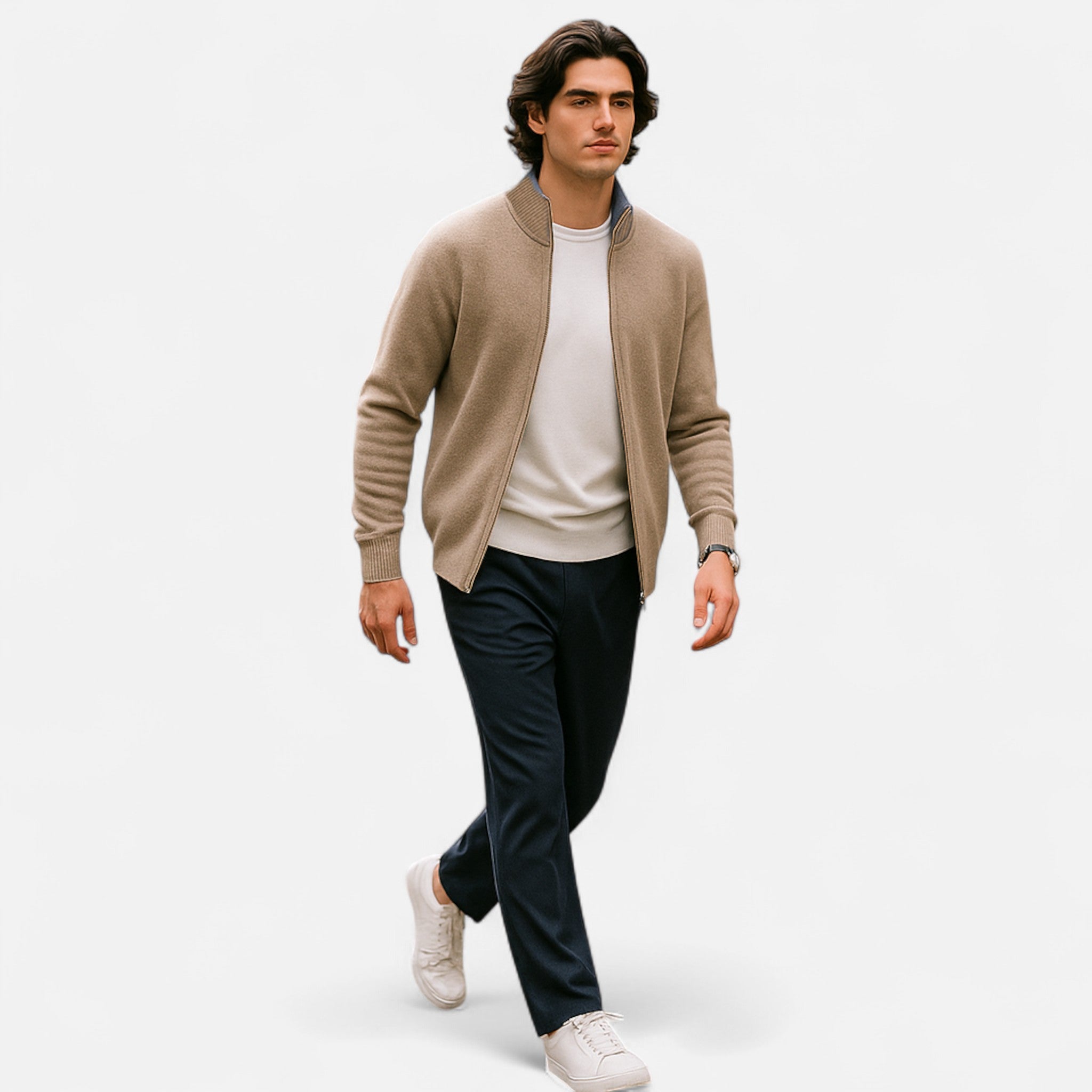 Cazadora Zip-Up Hombre en Cachemira Peinada Premium