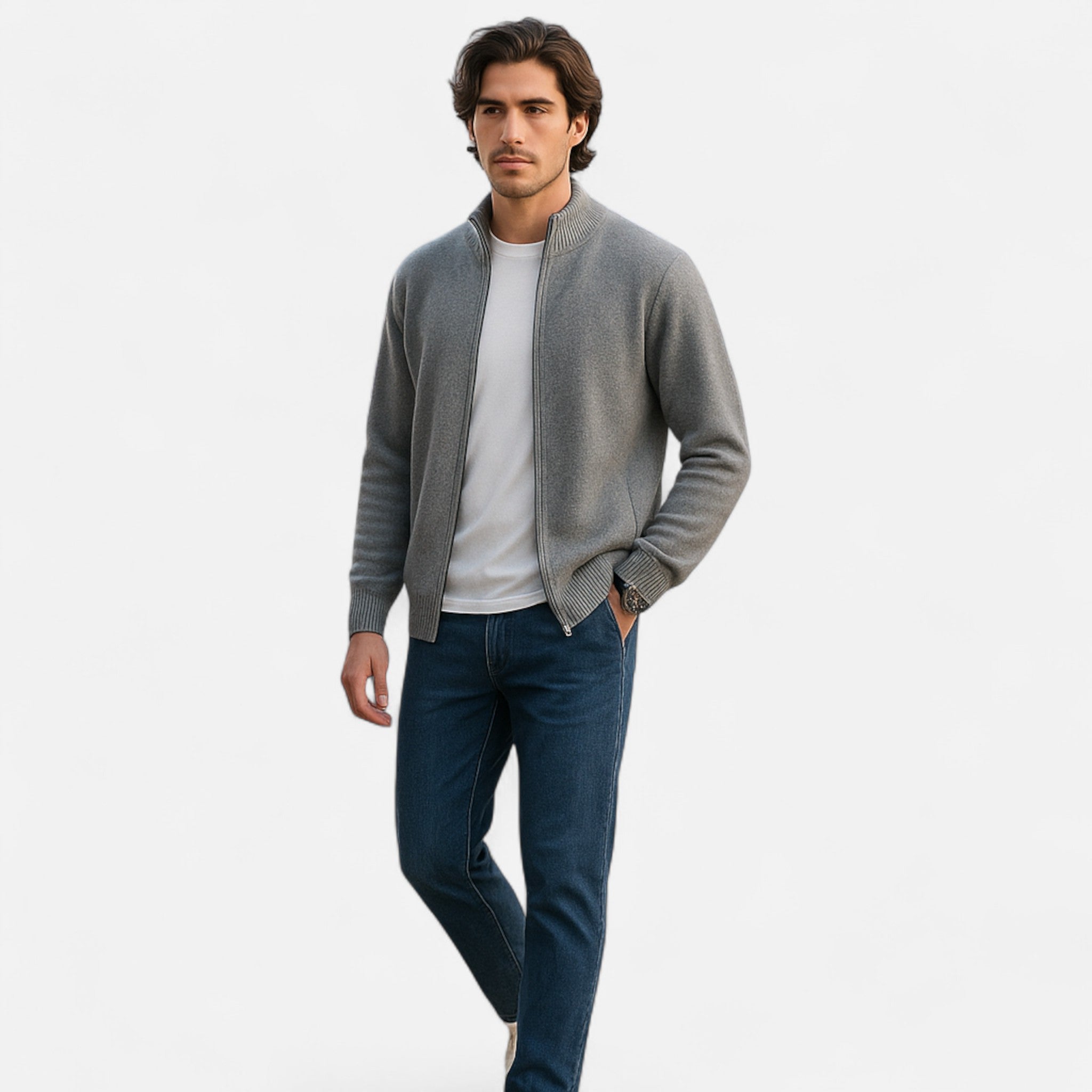 Cazadora Zip-Up Hombre en Cachemira Peinada Premium
