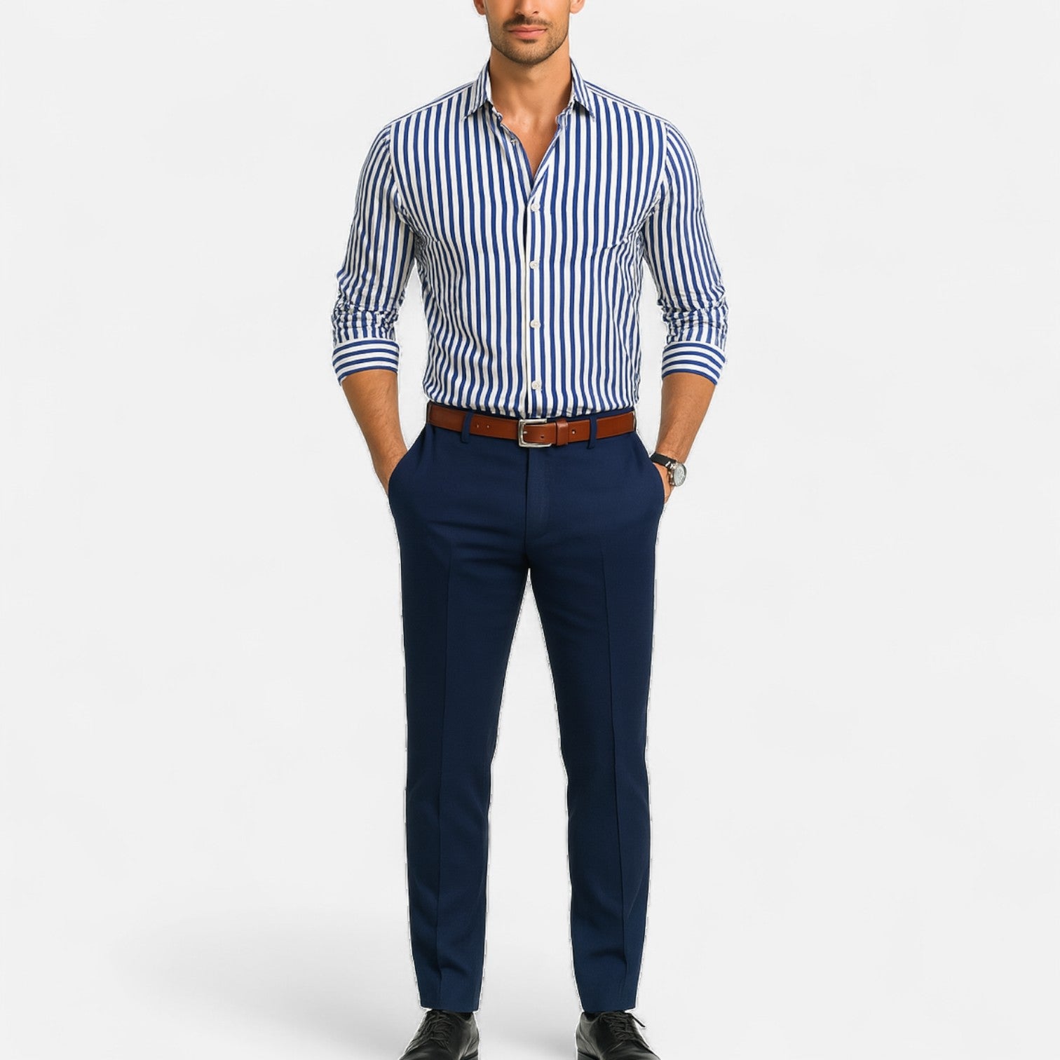Camisa a Rayas para Hombre – Diseño Clásico con Patrón Atemporal y Ajuste Refinado