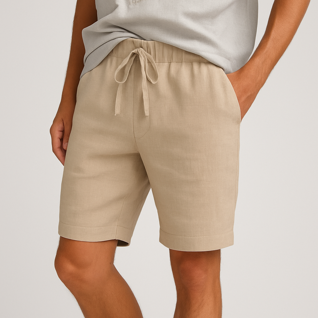 Pantalones Cortos de Lino para Hombre con Cordón Ajustable y Bolsillos Laterales