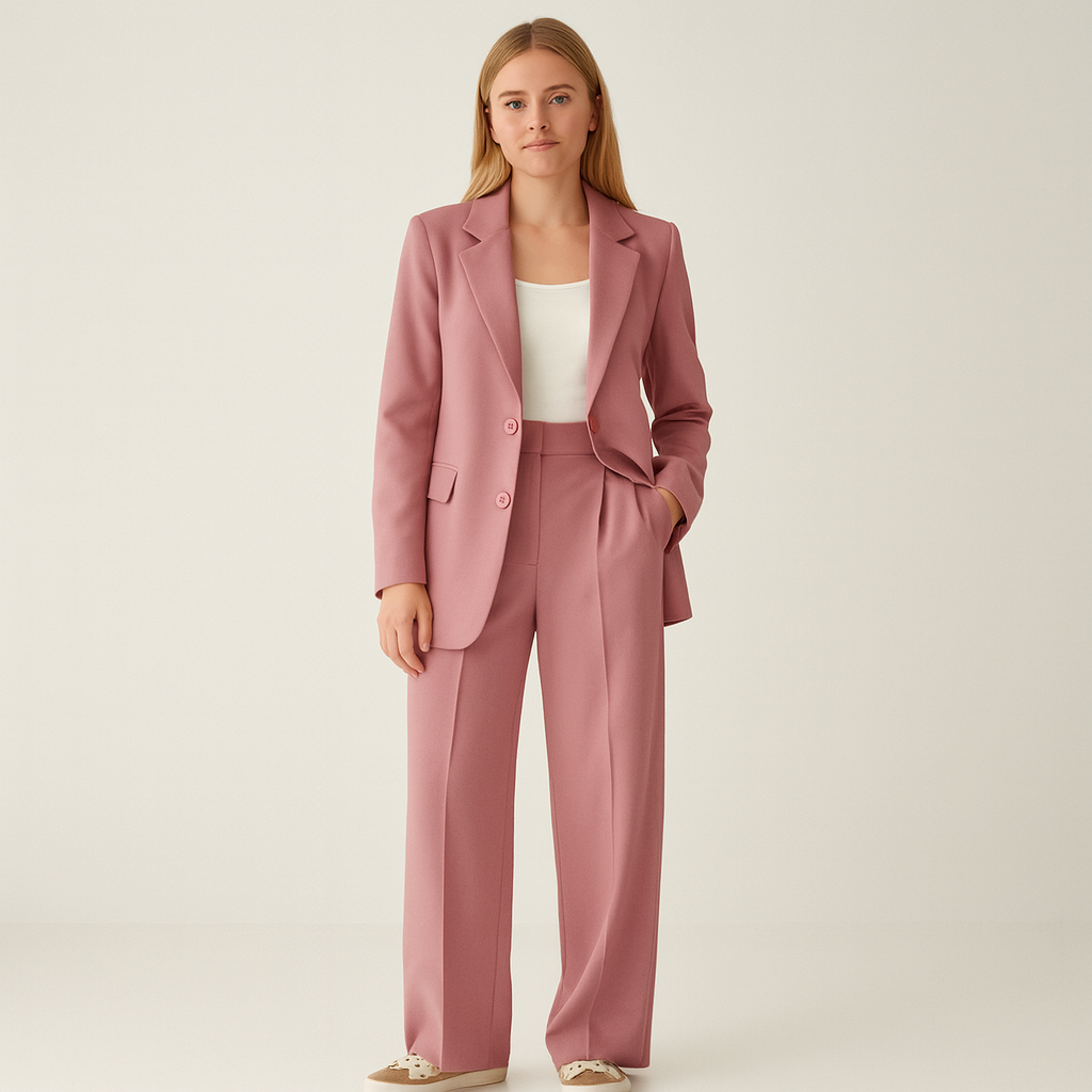 Traje de Pantalón para Mujer de Dos Piezas con Americana de Solapa y Corte Recto