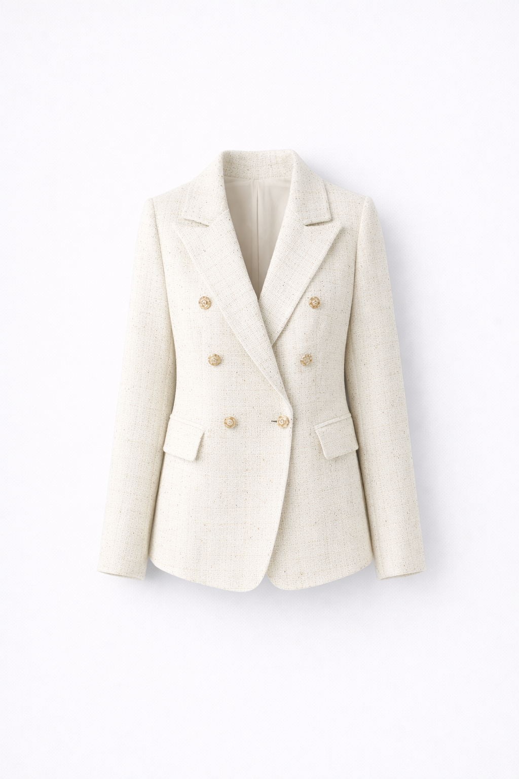 Blazer Entallado de Estilo Tweed con Doble Botonadura y Solapas para Mujer