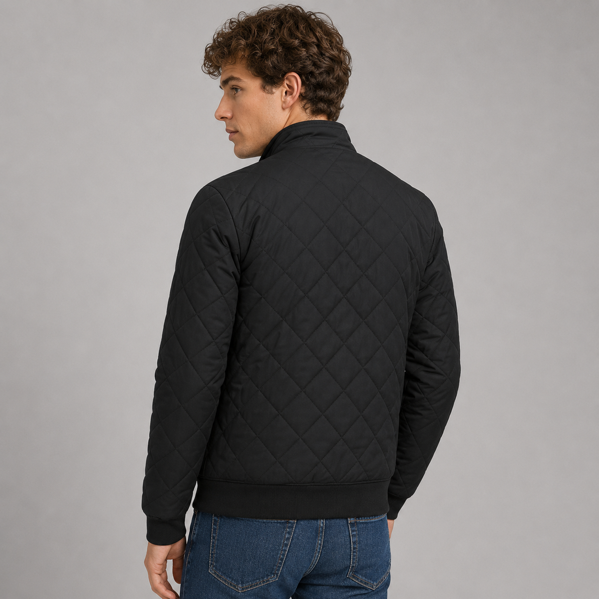 Chaqueta Acolchada de Poliéster para Hombre con Cuello Alto y Cremallera