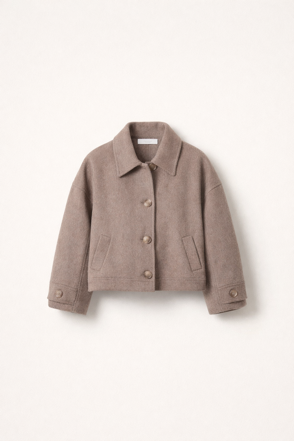 Chaqueta Corta de Mezcla de Lana con Cuello de Solapa y Mangas Oversize para Mujer