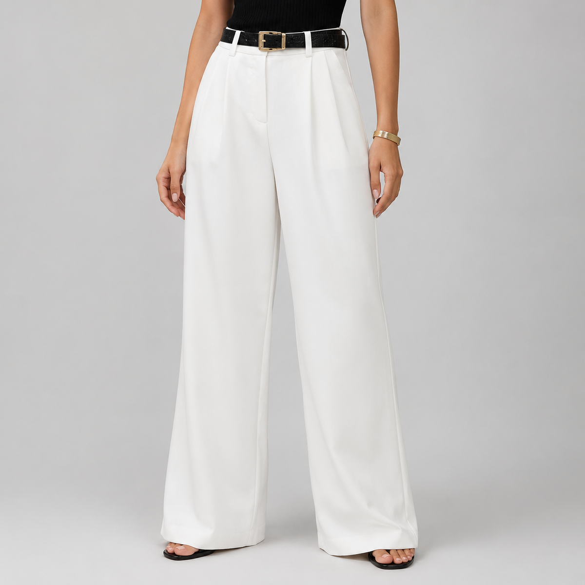 Pantalon large pour femme à taille haute et coupe tailleur