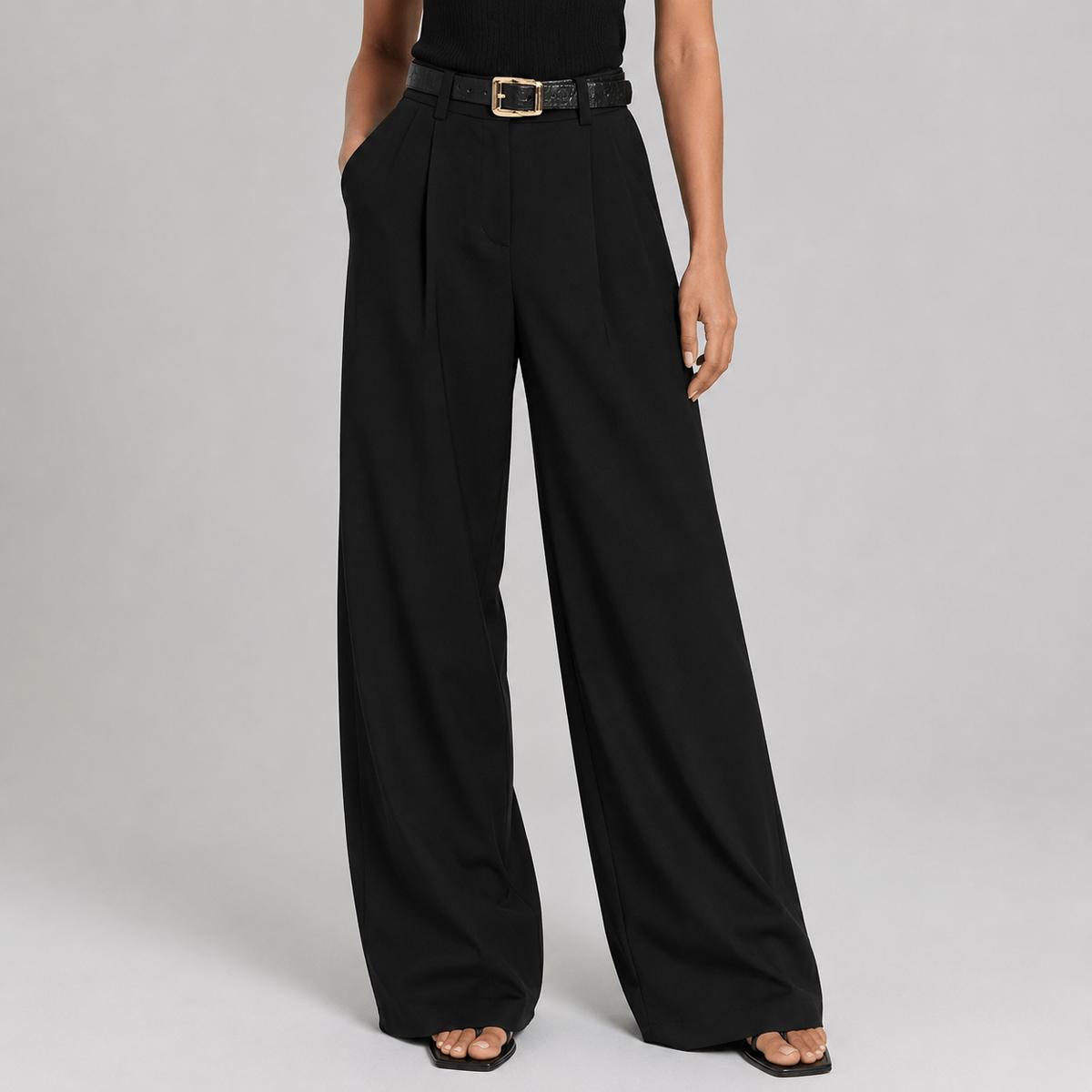 Pantalon large pour femme à taille haute et coupe tailleur