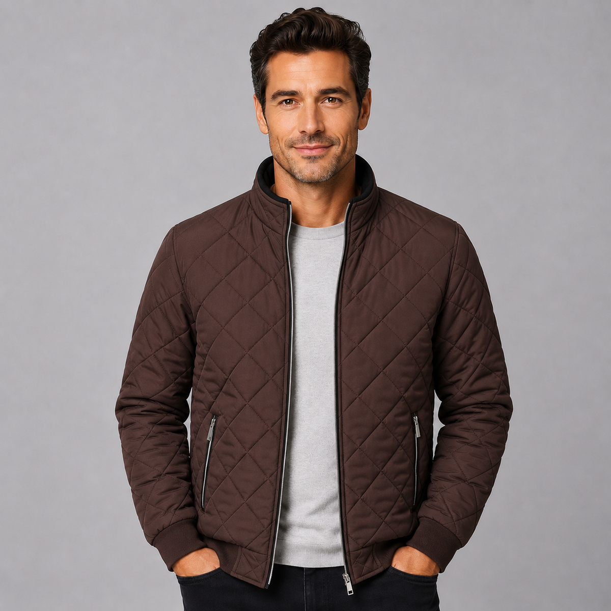 Chaqueta Acolchada de Poliéster para Hombre con Cuello Alto y Cremallera