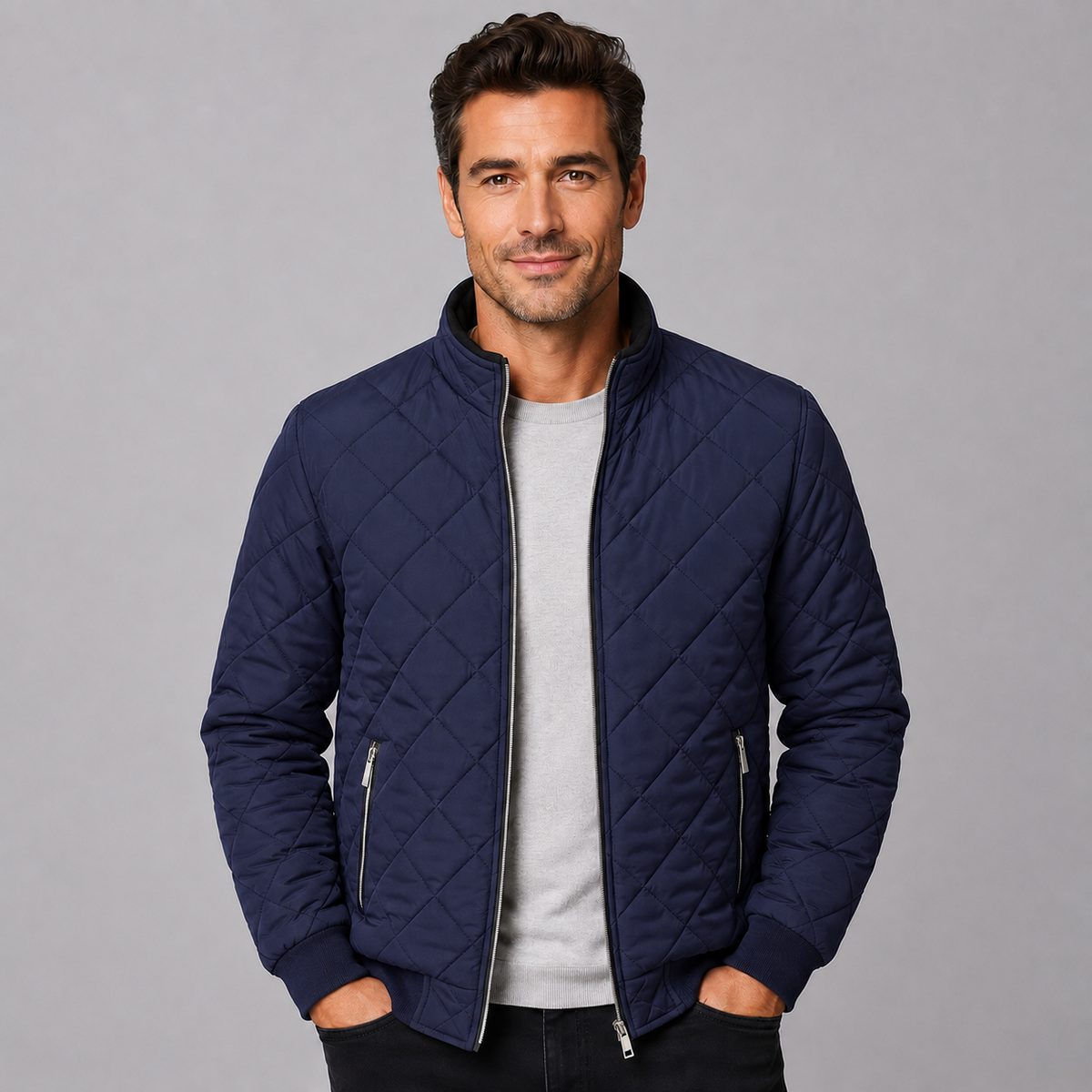 Chaqueta Acolchada de Poliéster para Hombre con Cuello Alto y Cremallera