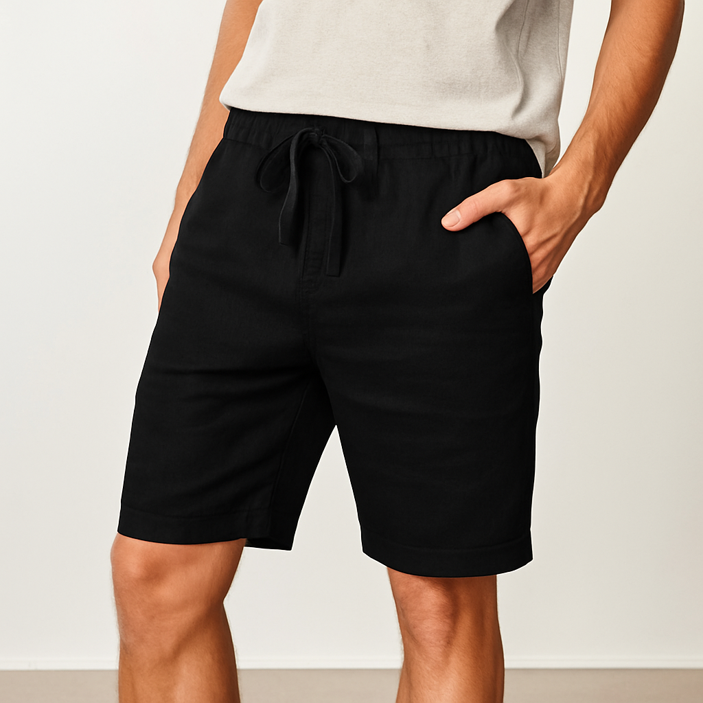 Pantalones Cortos de Lino para Hombre con Cordón Ajustable y Bolsillos Laterales