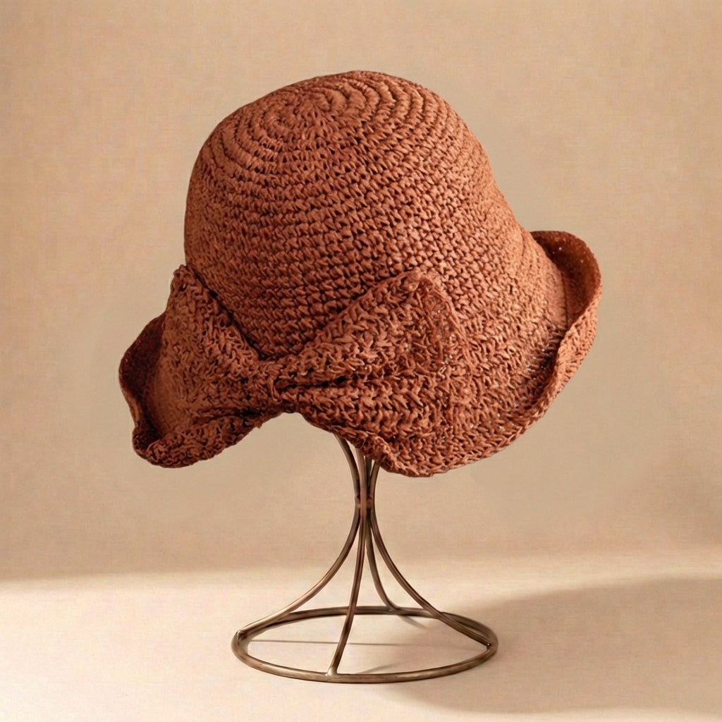 Sombrero de sol para mujer - ala ancha con lazo - estilo playa casual