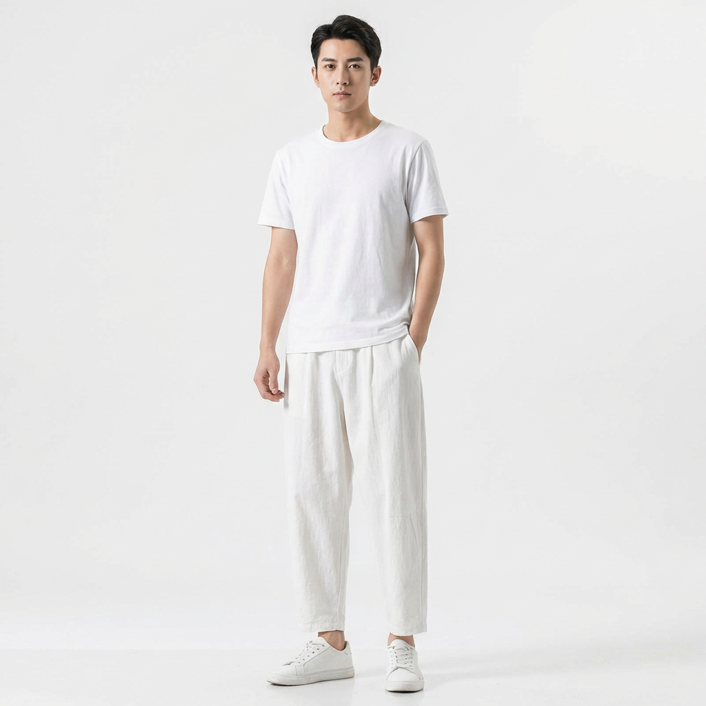 Pantalones Harem de Algodón para Hombre con Cintura Elástica y Cordón Ajustable