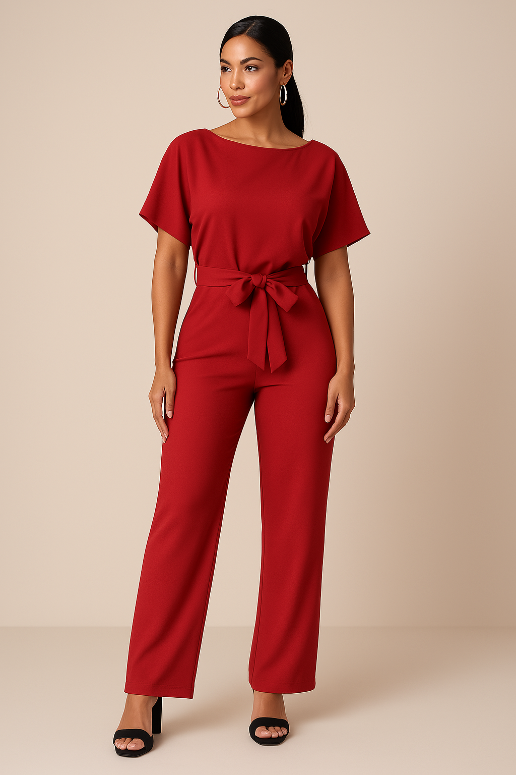 Mono de Pernera Ancha para Mujer con Cinturón y Manga Corta Estilo Kimono