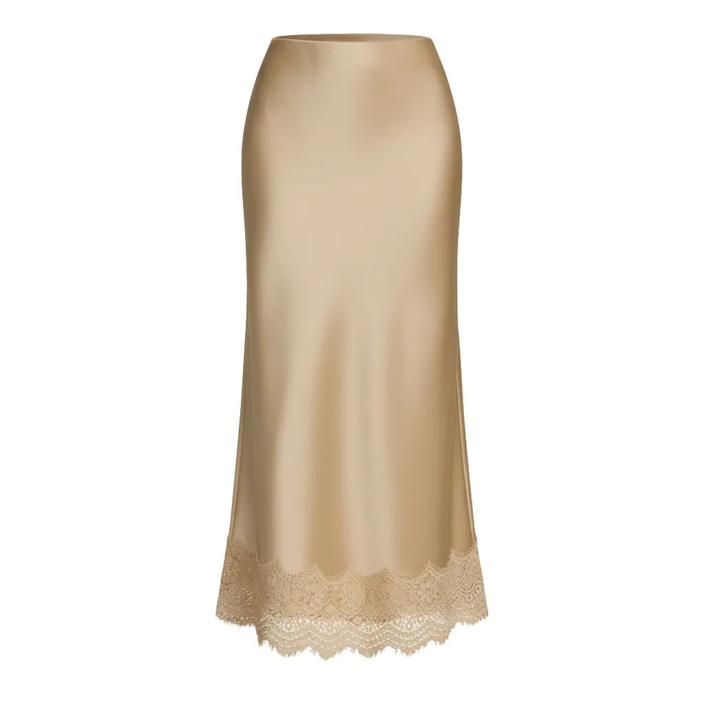 Falda maxi para mujer con detalle de encaje y corte recto — soiree