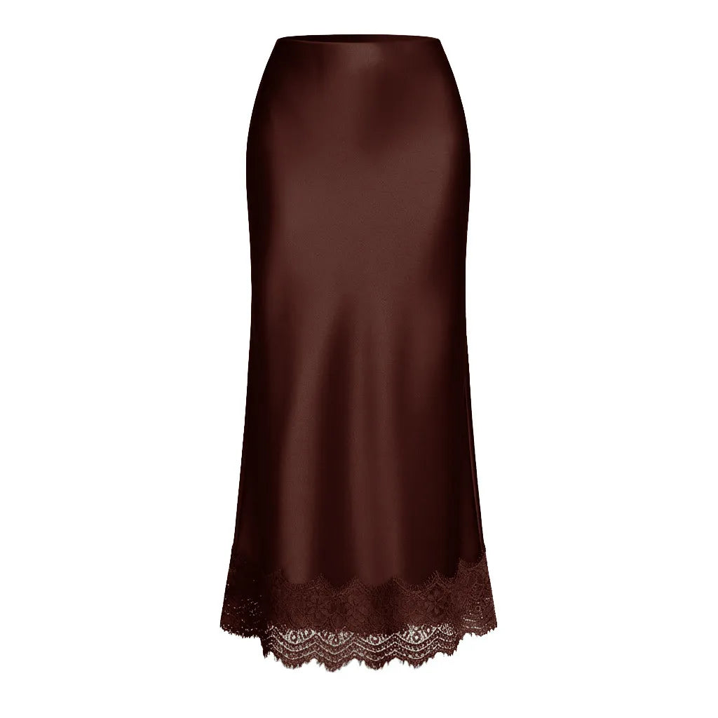 Falda maxi para mujer con detalle de encaje y corte recto — soiree