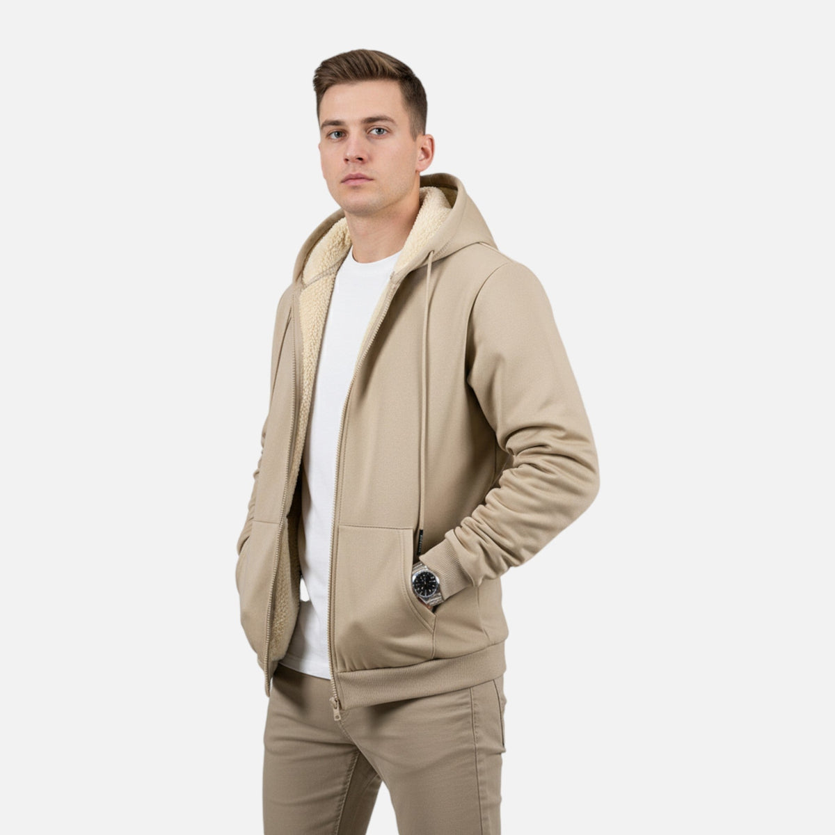 Chaqueta de Hombre con Capucha y Cremallera Completa con Forro Polar Suave