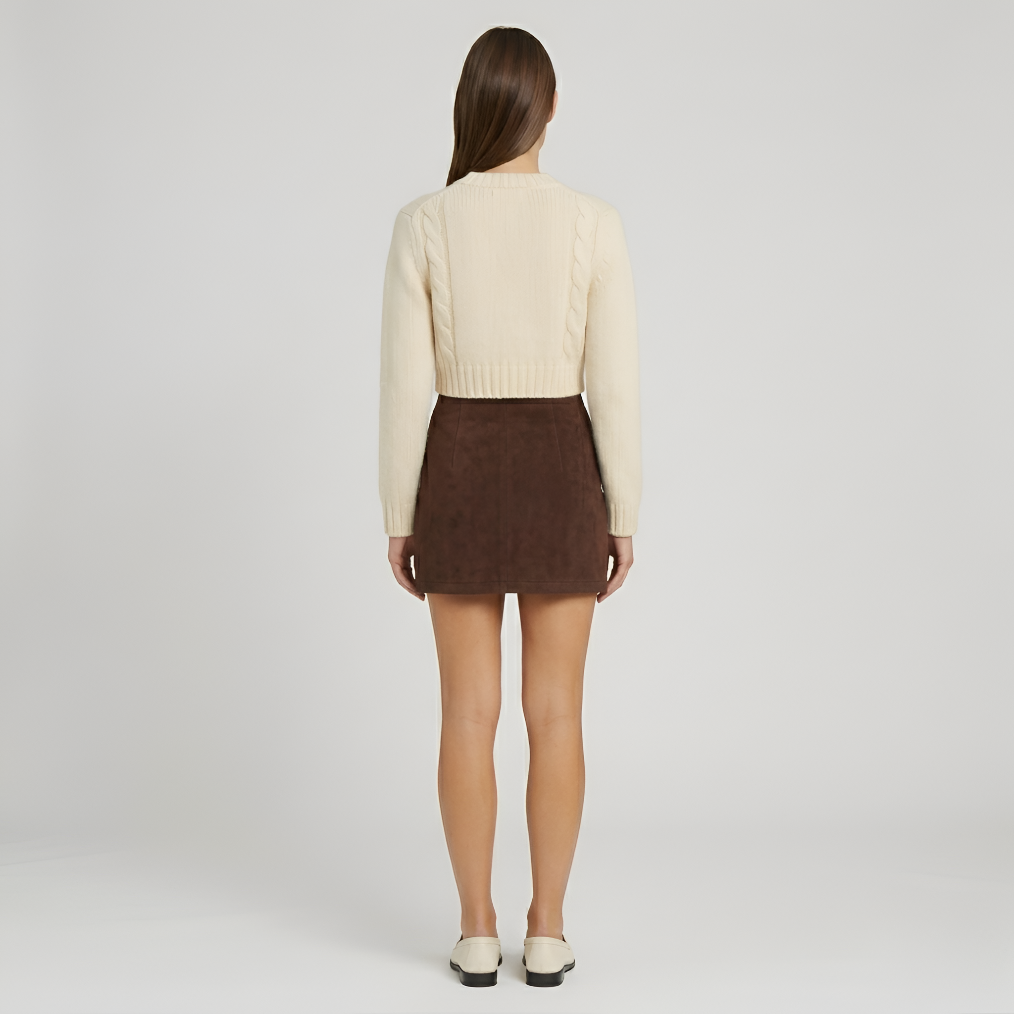 Conjunto de Dos Piezas para Mujer Suéter de Punto Trenzado y Minifalda de Cintura Alta