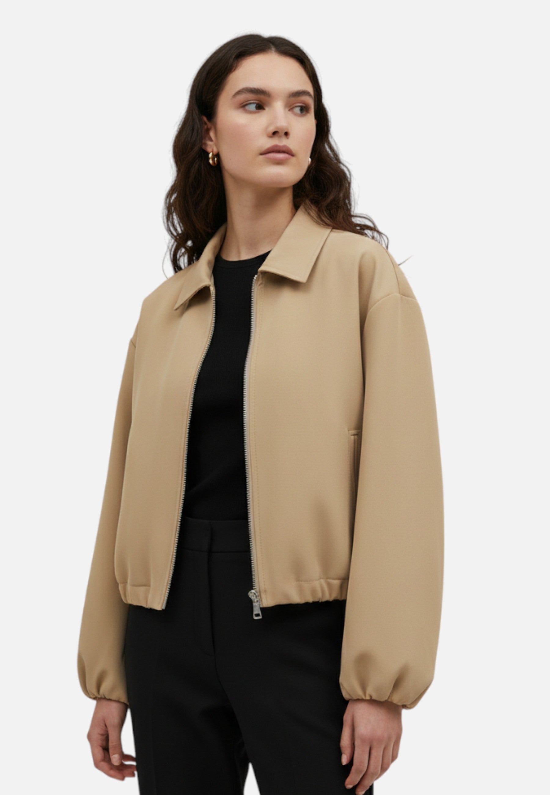 Chaqueta Bomber Corta para Mujer con Cremallera y Cuello de Solapa