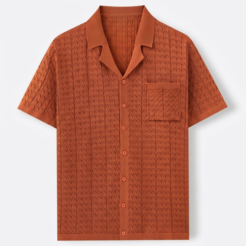 Polo de punto para hombre con patrón geométrico y bolsillo — vacaciones