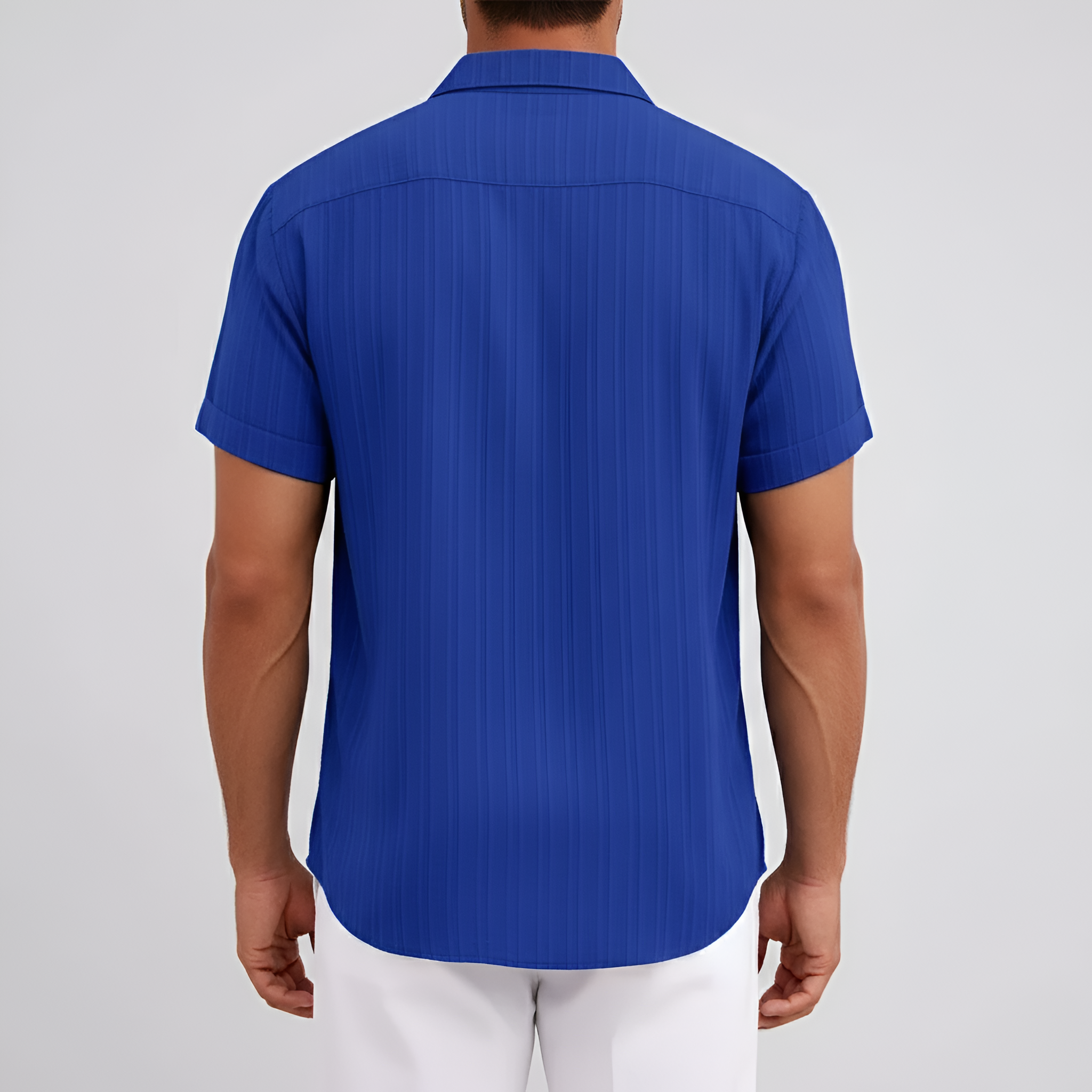 Camisa de Mezcla de Algodón para Hombre de Manga Corta con Cuello y Botones