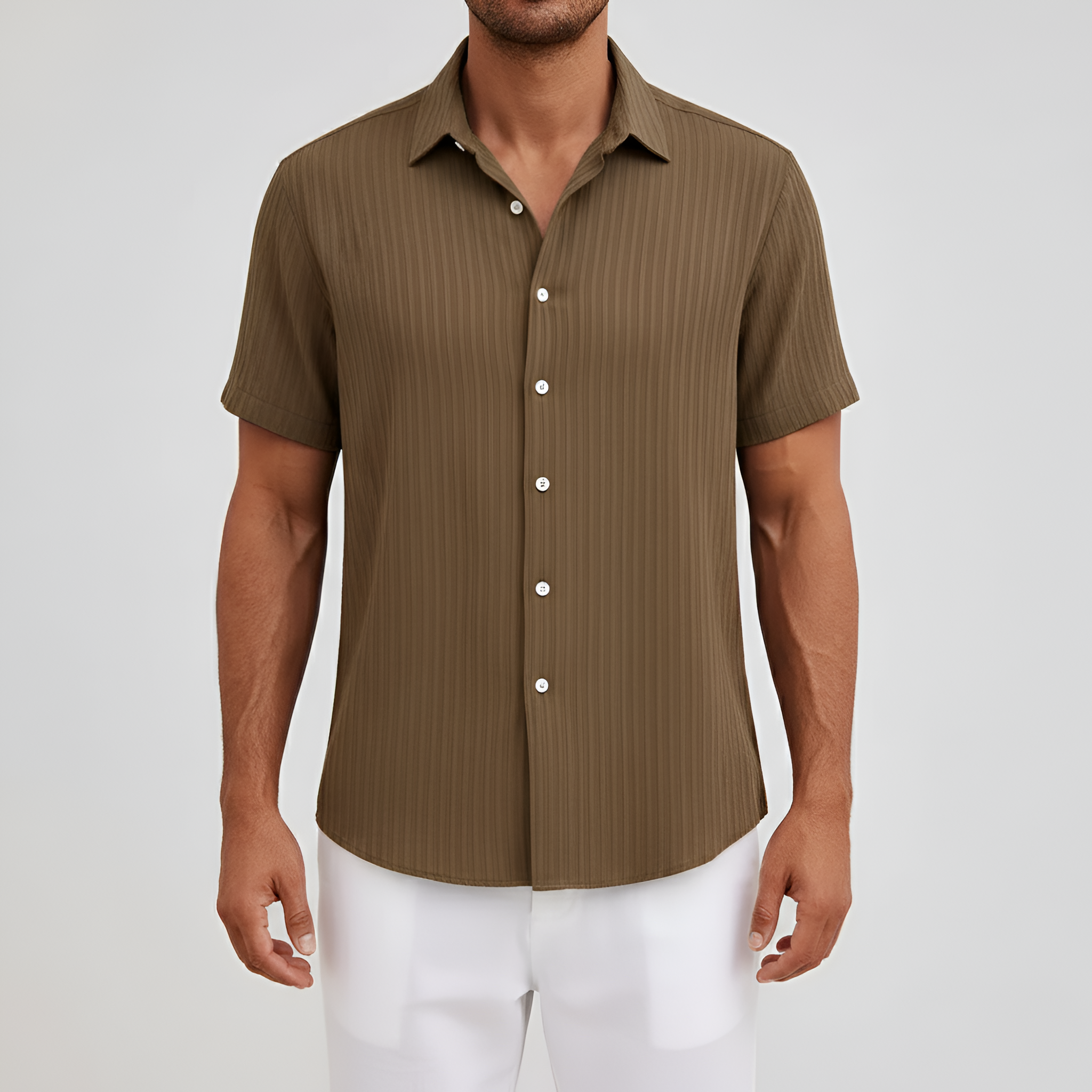 Camisa de Mezcla de Algodón para Hombre de Manga Corta con Cuello y Botones