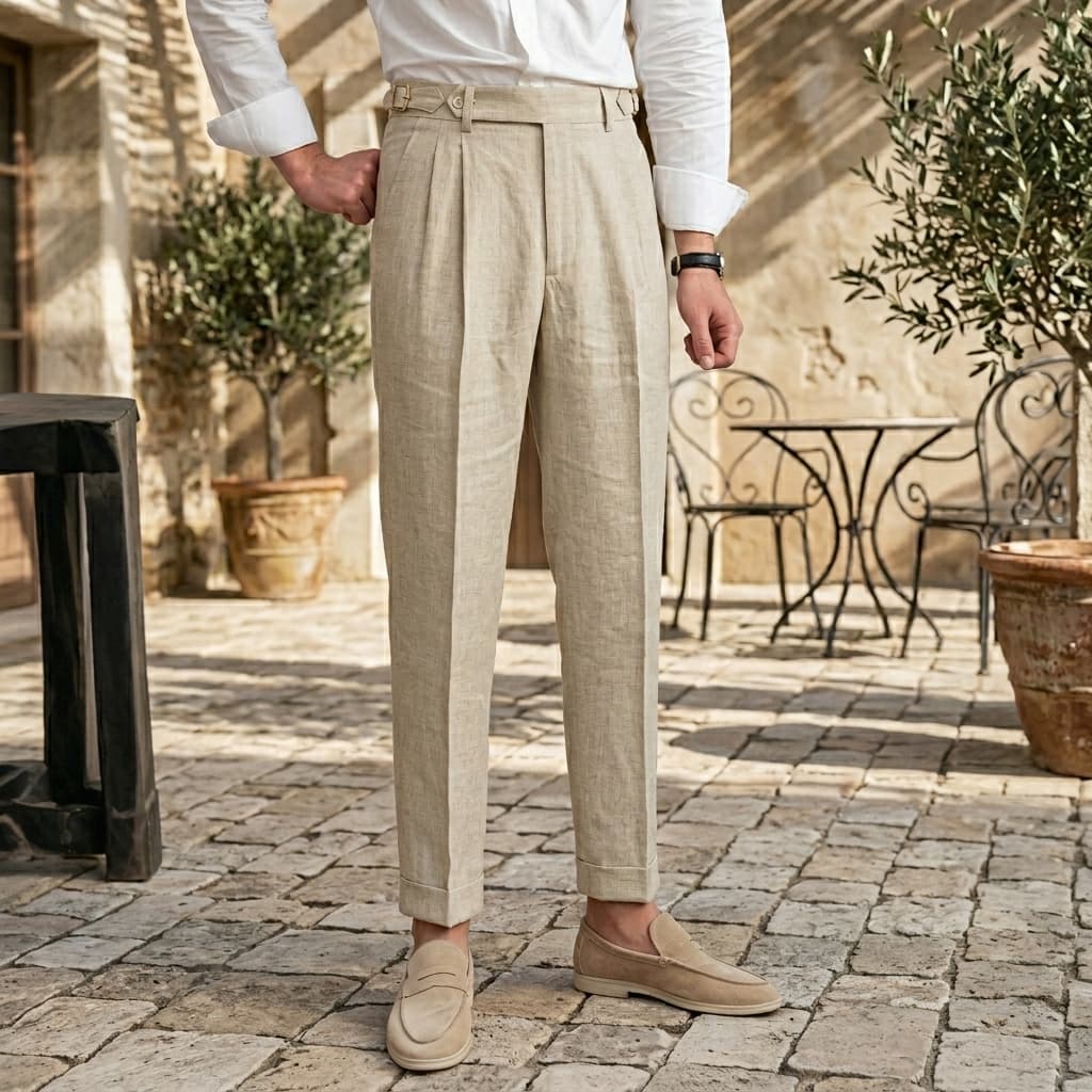 Pantalon en lin pour homme — coupe tailleur — événements et mariages