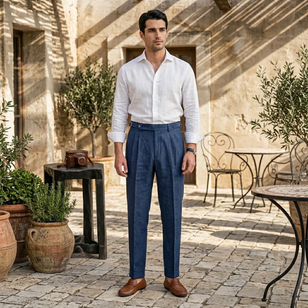Pantalon en lin pour homme — coupe tailleur — événements et mariages
