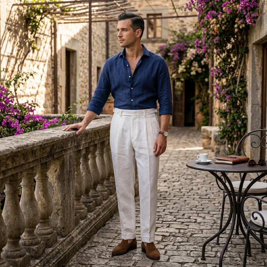 Pantalon en lin pour homme — coupe tailleur — événements et mariages