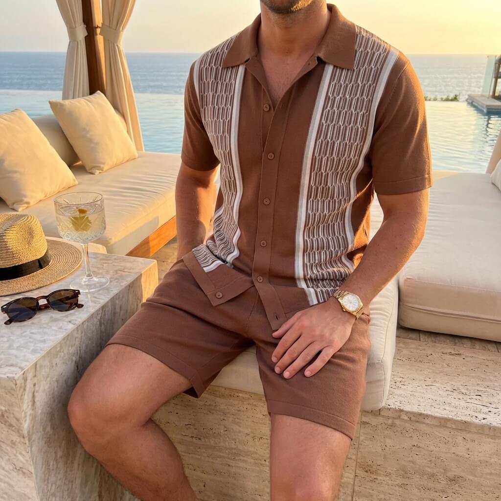 Conjunto de punto de dos piezas — punto geométrico — ropa casual verano