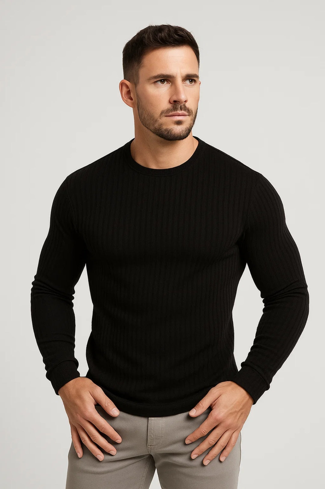 Camiseta deportiva de manga larga para hombre con cuello redondo y corte entallado