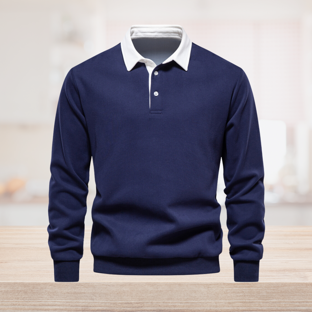 Jersey Polo de Manga Larga para Hombre Transpirable con Cuello Clásico