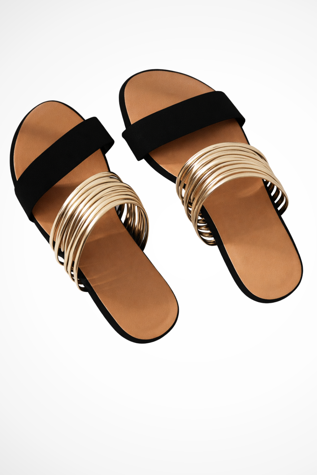 Sandalias Planas de Tiras para Mujer Chanclas con Detalle de Anillos Metálicos