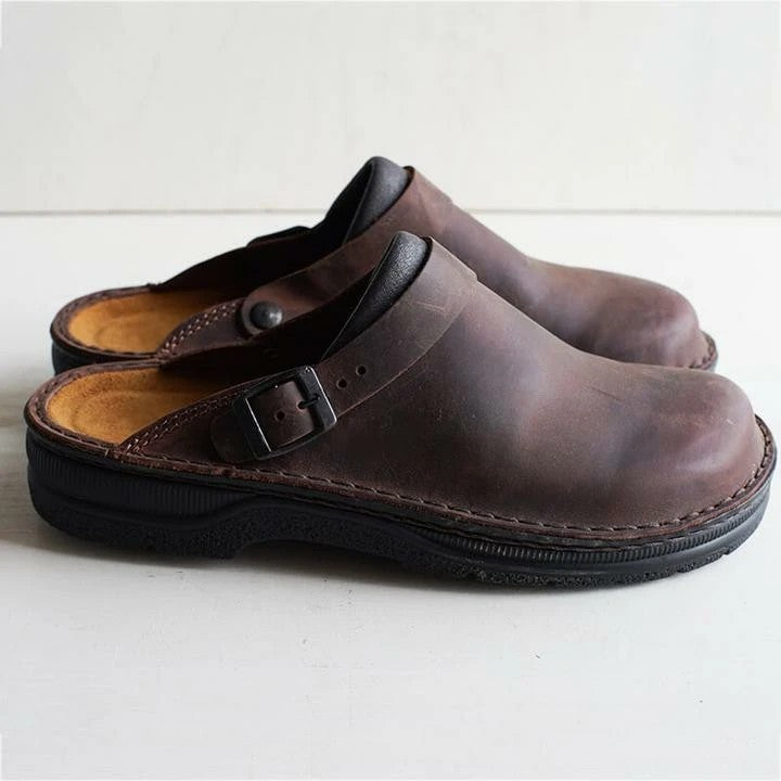 Zuecos hombre cuero premium puntera redonda hebilla ajustable confort