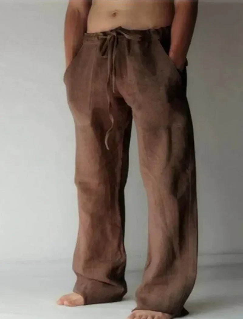 Pantalones de lino para hombre - corte holgado con cordón - casual diario