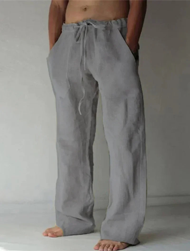 Pantalones de lino para hombre - corte holgado con cordón - casual diario