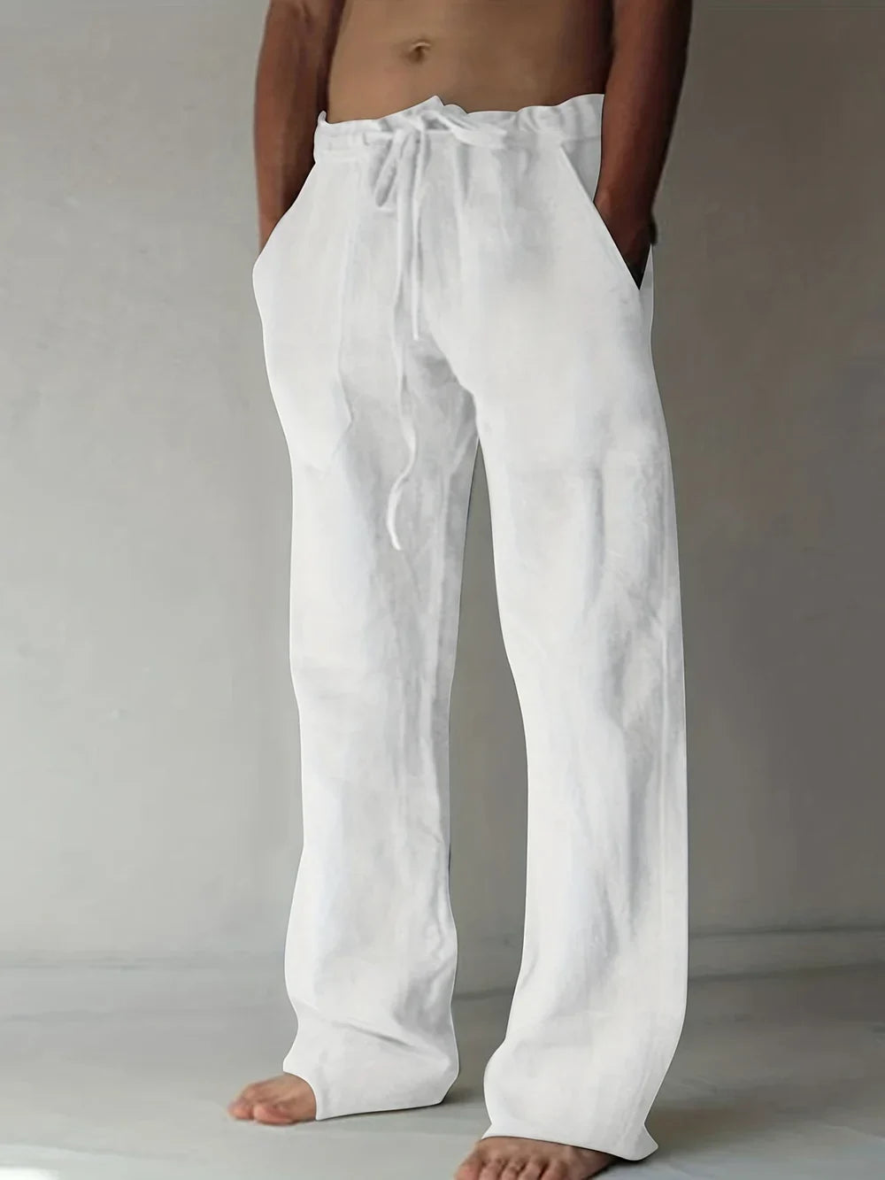 Pantalones de lino para hombre - corte holgado con cordón - casual diario