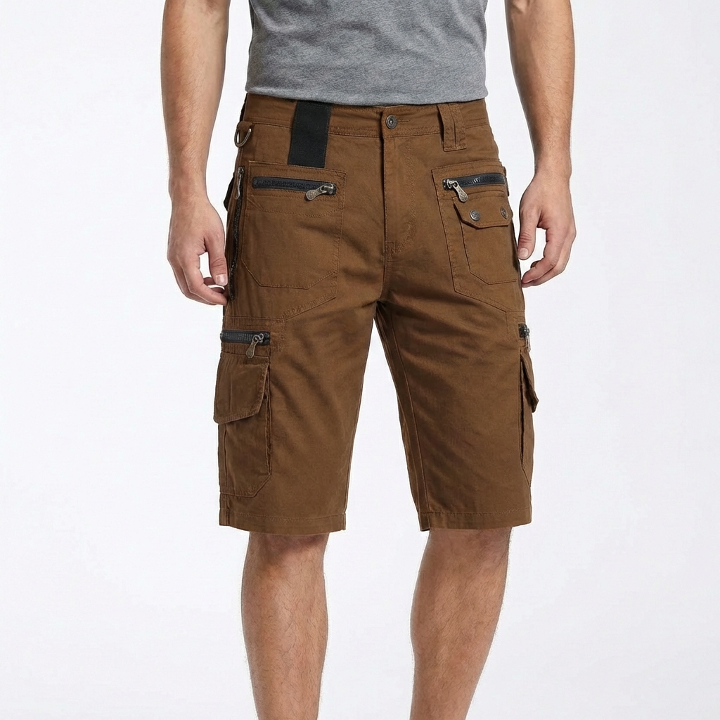 Bermudas Cargo para Hombre con Bolsillos de Cremallera y Anilla Metálica