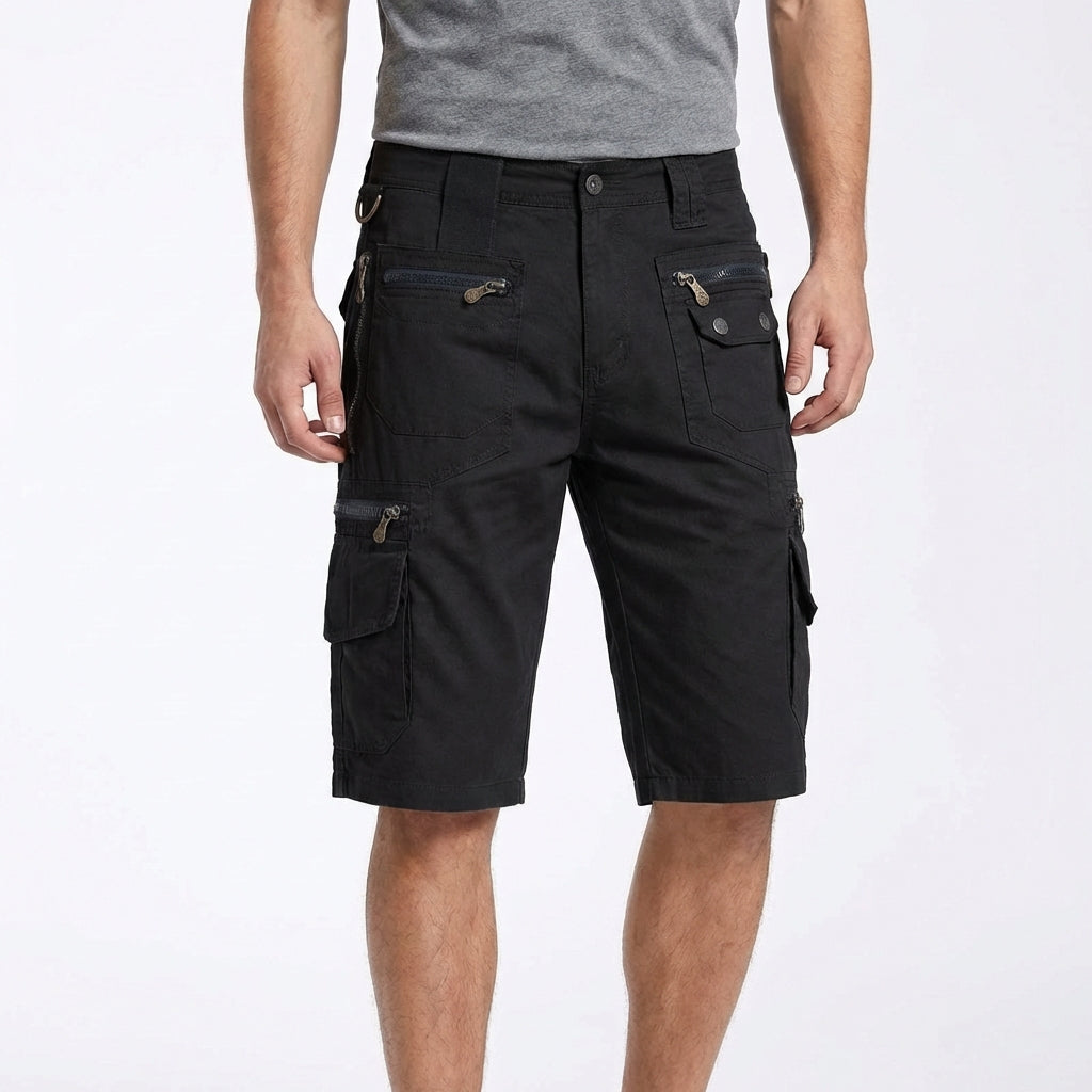 Bermudas Cargo para Hombre con Bolsillos de Cremallera y Anilla Metálica