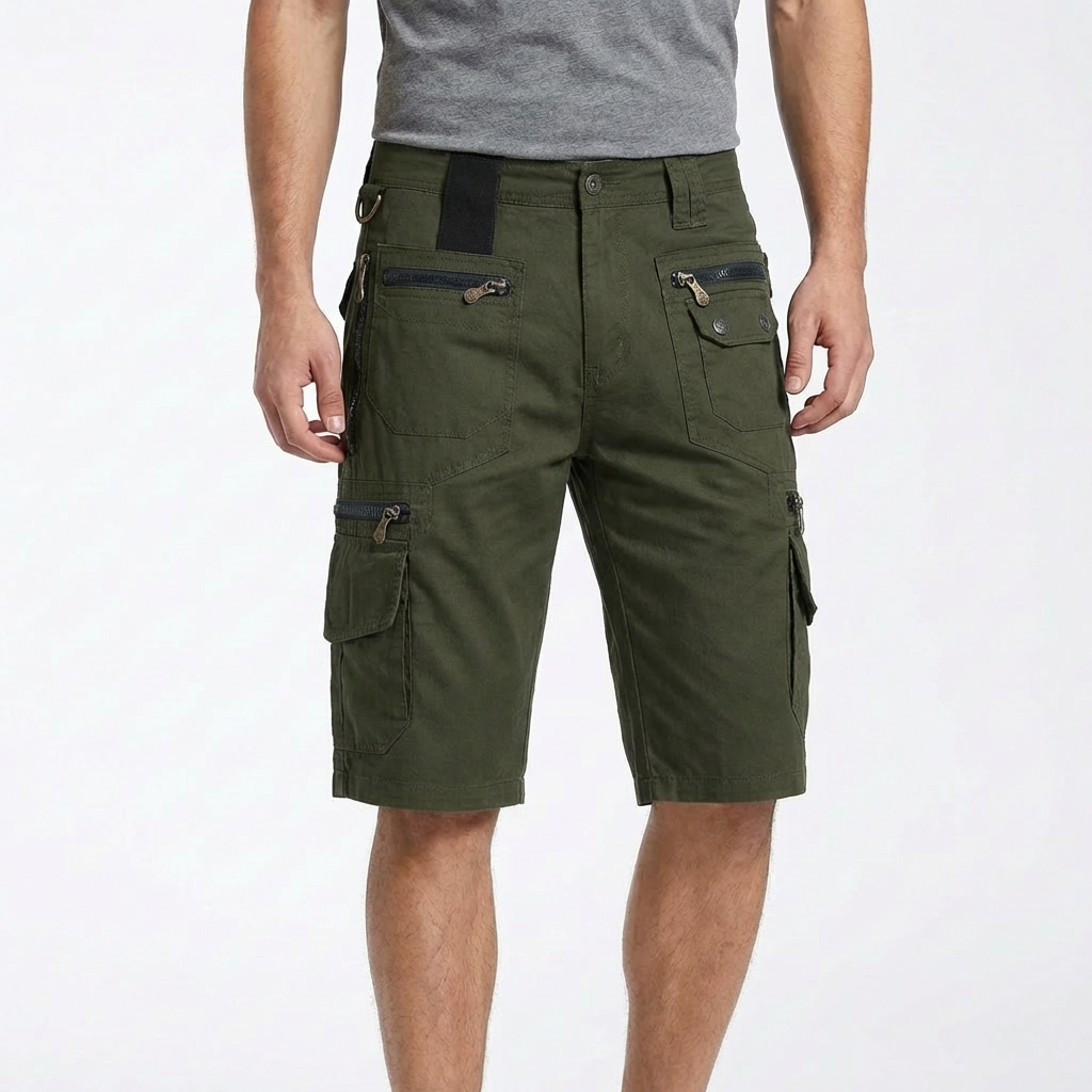 Bermudas Cargo para Hombre con Bolsillos de Cremallera y Anilla Metálica