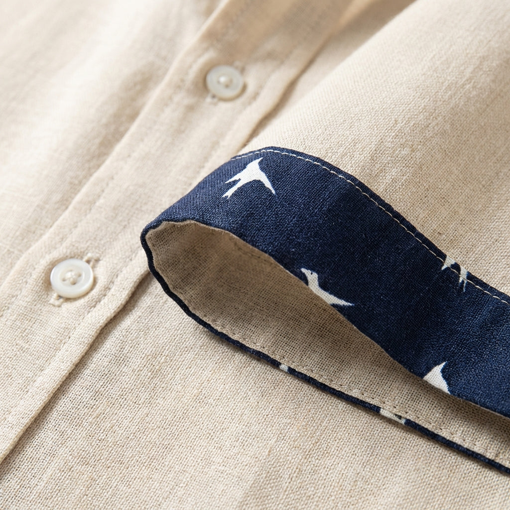 Camisa de Manga Corta para Hombre con Cuello de Solapa y Bordes Estampados