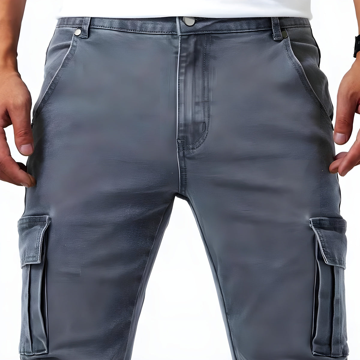 Pantaloni cargo da uomo in denim elasticizzato con tasche funzionali