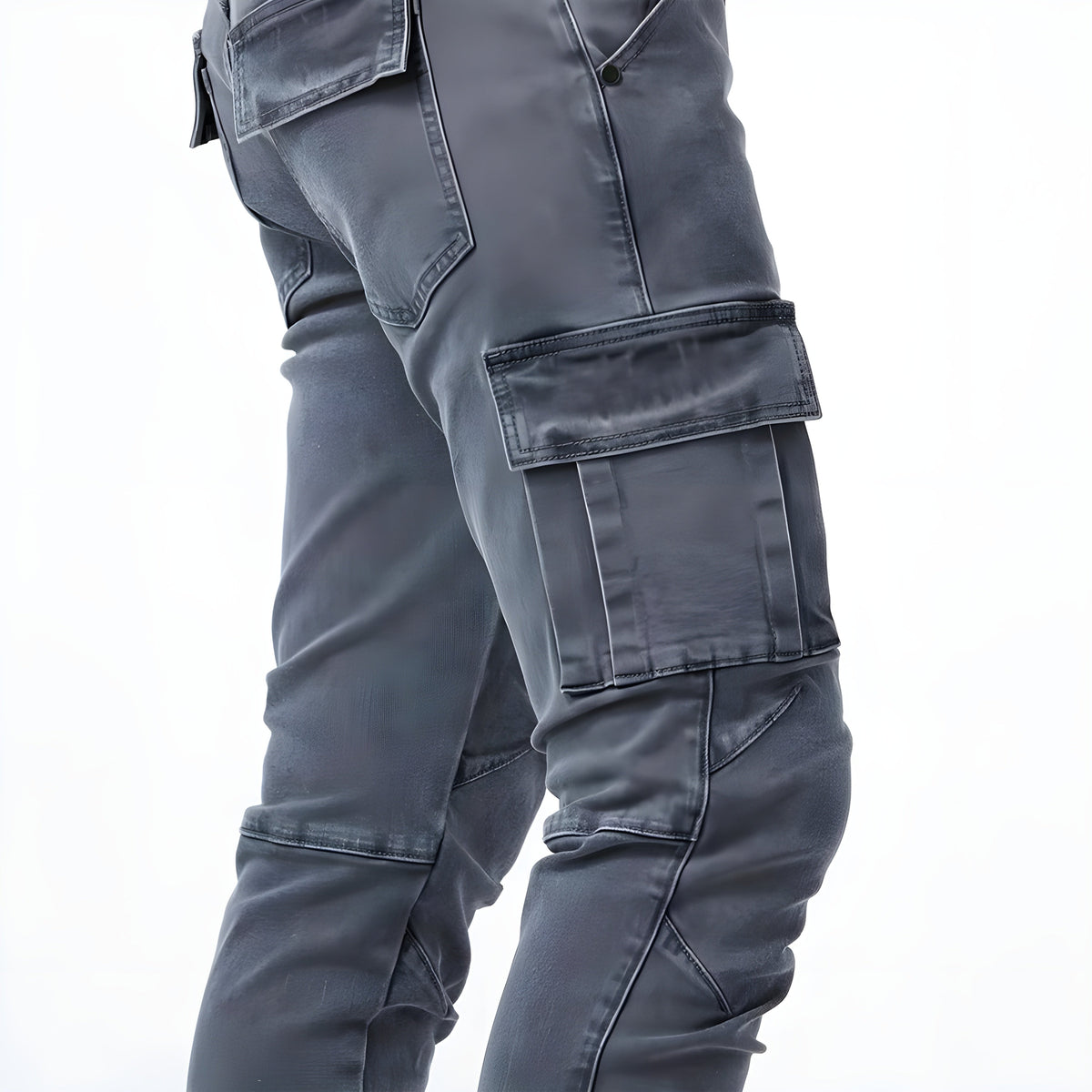 Pantaloni cargo da uomo in denim elasticizzato con tasche funzionali