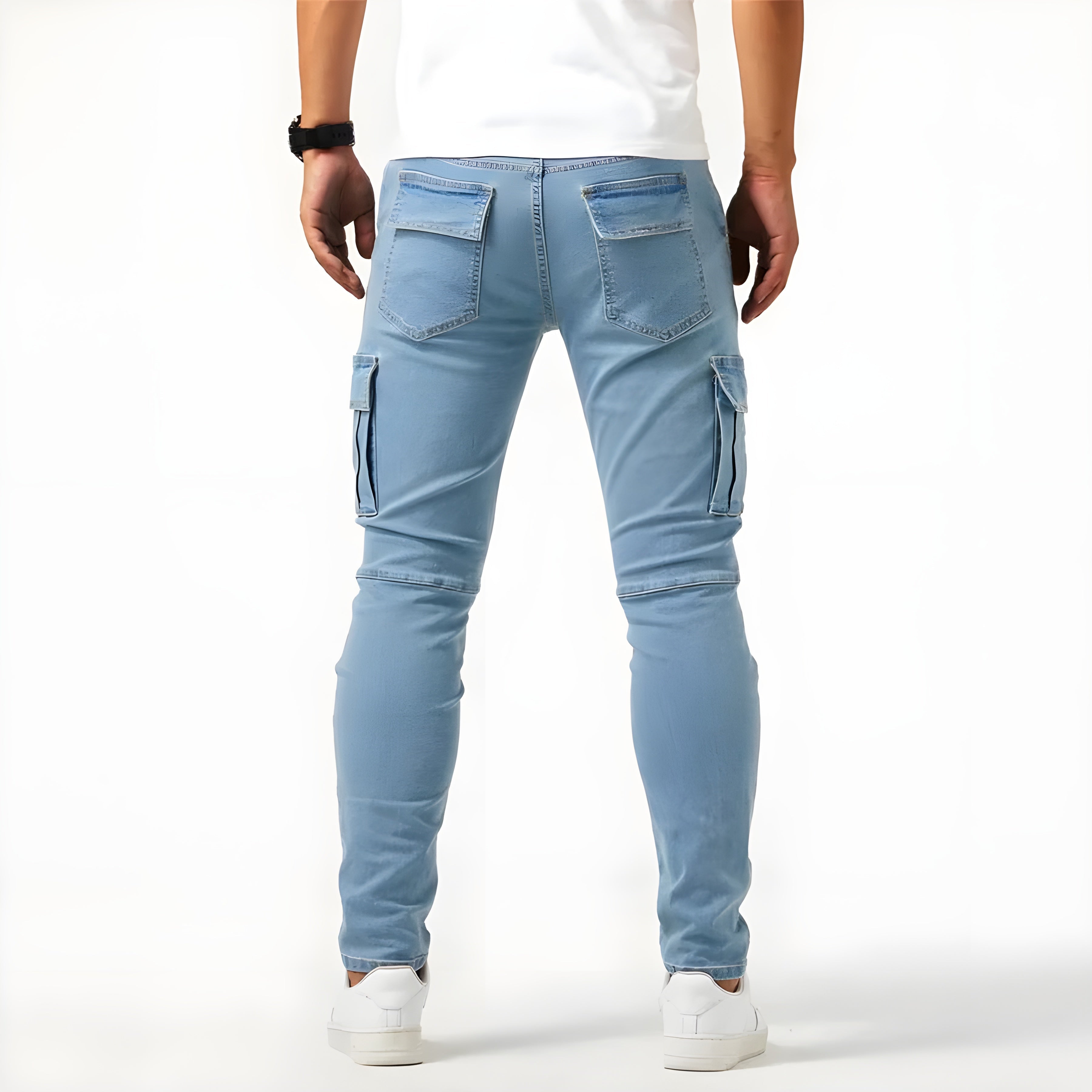 Pantaloni cargo da uomo in denim elasticizzato con tasche funzionali